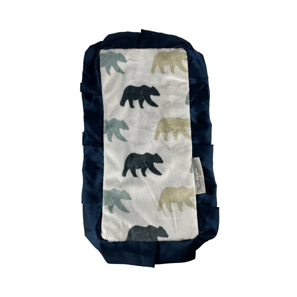 Minky Couture Lovey Security Blanket Bears Blue Satin Trim Plush